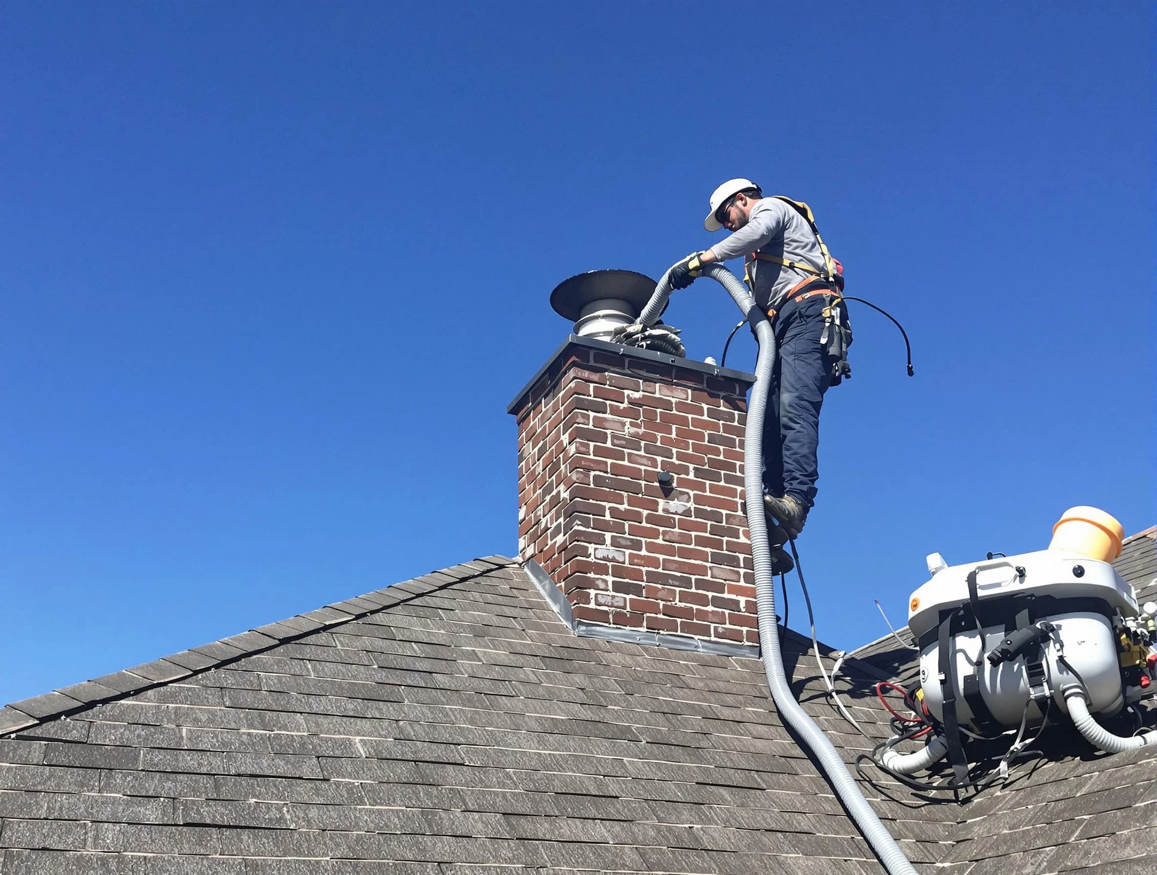 Dedicated Buffalo Chimney Sweep team member cleaning a chimney in Buffalo, PA