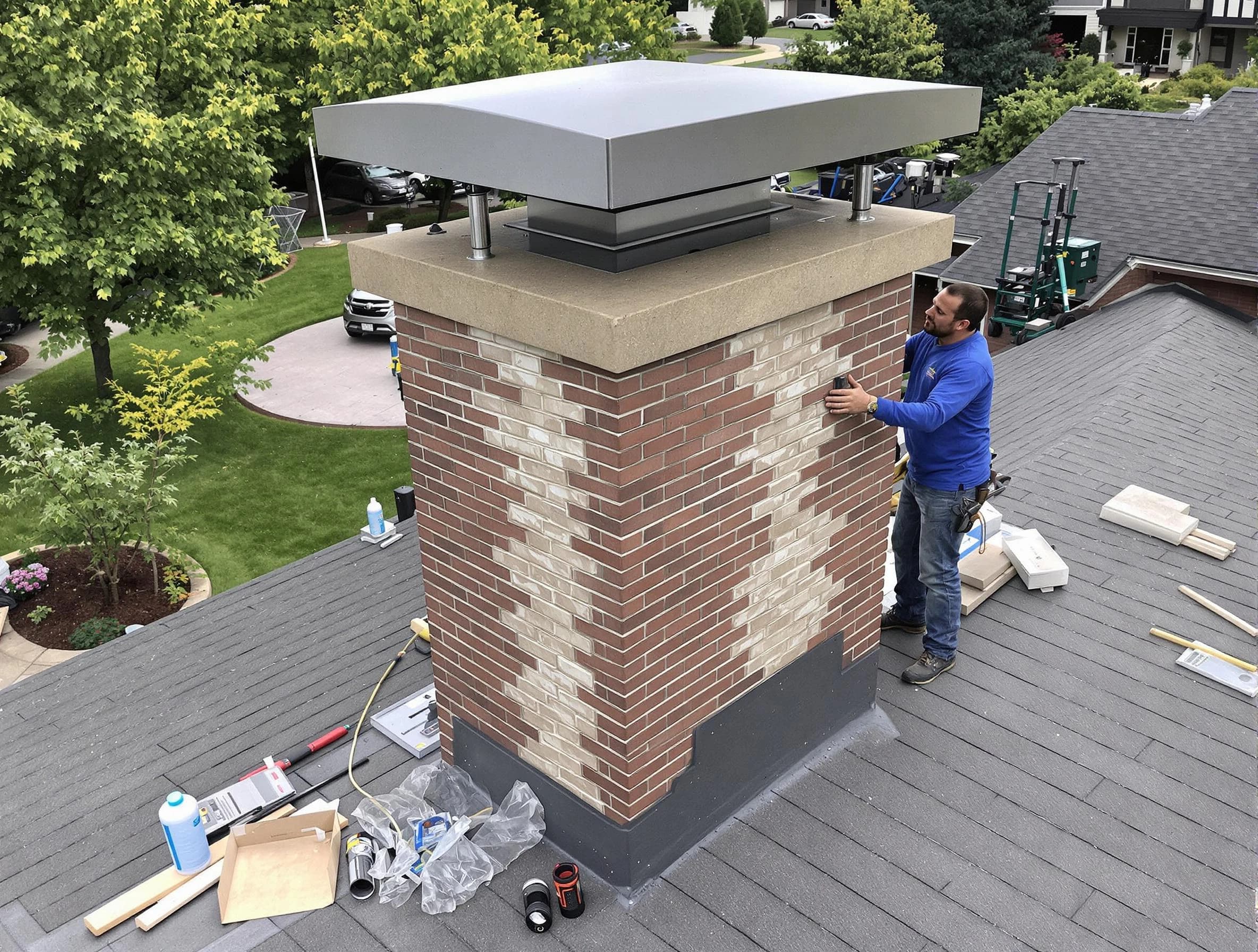 Buffalo Chimney Sweep team working on a custom chimney remodel in Buffalo, PA