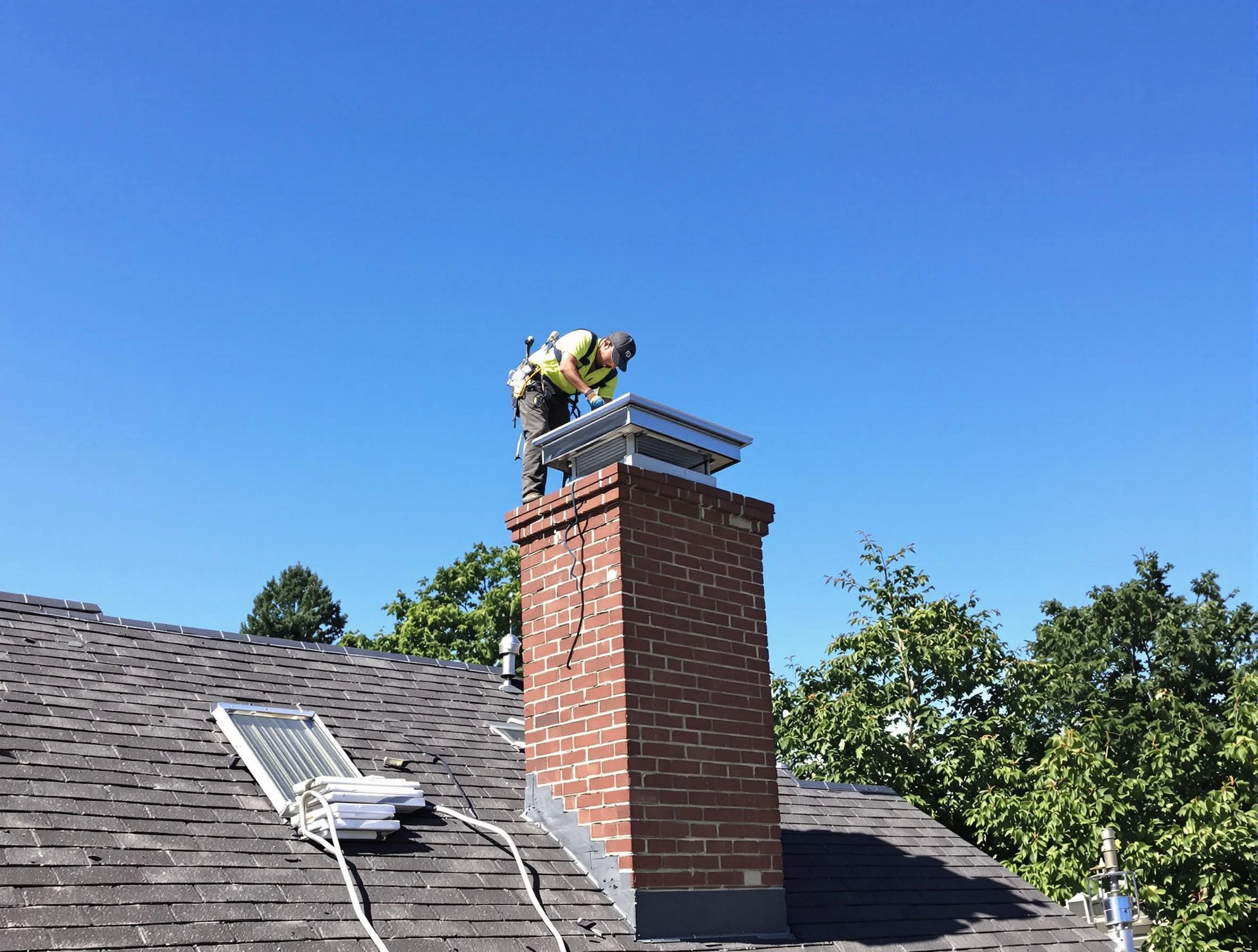 Buffalo Chimney Sweep technician measuring a chimney cap in Buffalo, PA